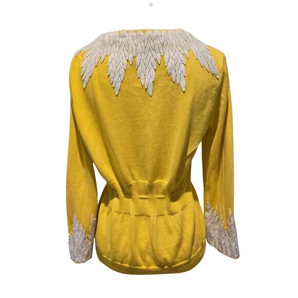 Moth Anthropologie Sunny Yellow Cotton Wysteria Lace Trim Fitted Cardigan, Med - Picture 4 of 9